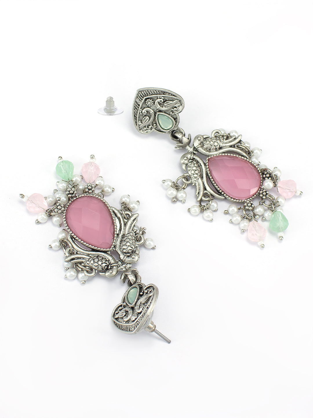 Pink Monalisa Bird Beads Drop Earrings