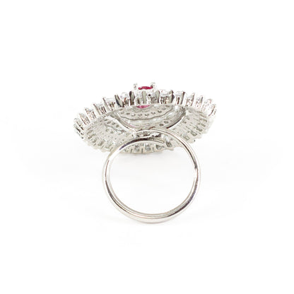 Silver Plated Pink AD Finger Ring for Women