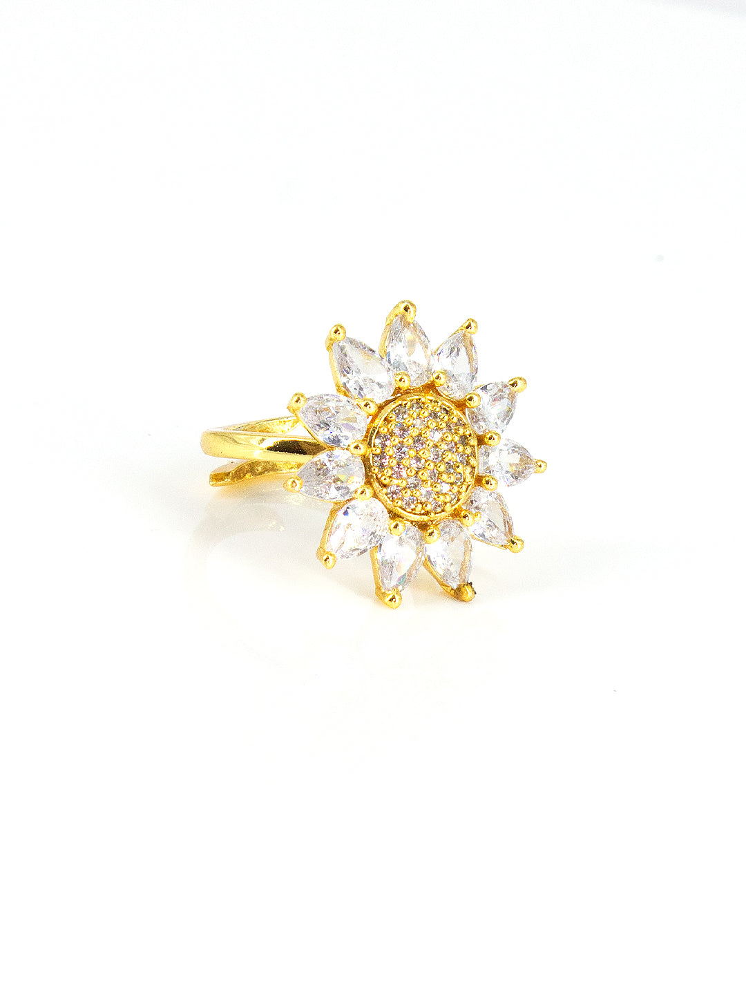 Gold-Plated American-Diamond Studded Adjustable Finger Ring