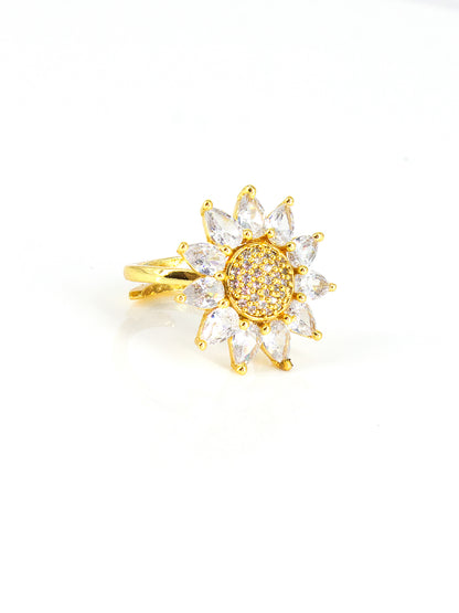 Gold-Plated American-Diamond Studded Adjustable Finger Ring