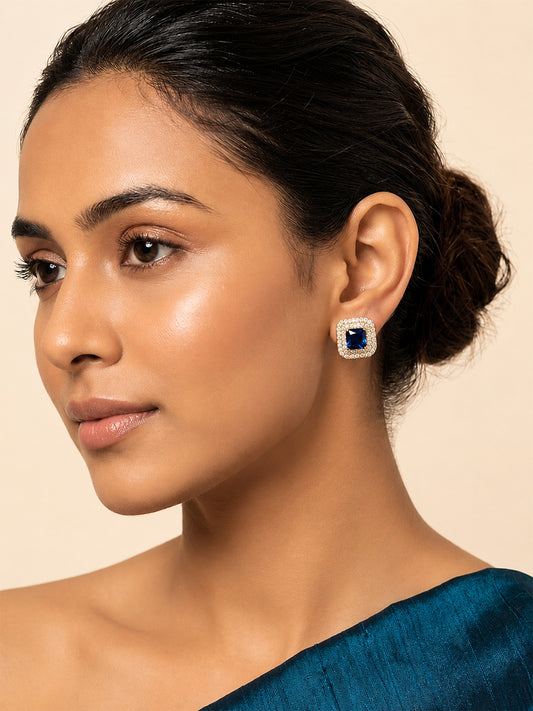 Gold Plated Blue AD Stud Earrings for Women