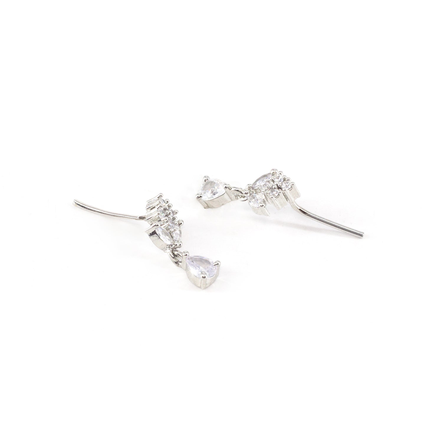 Rhodium Plated AD Minimal Drop Earrings for Women