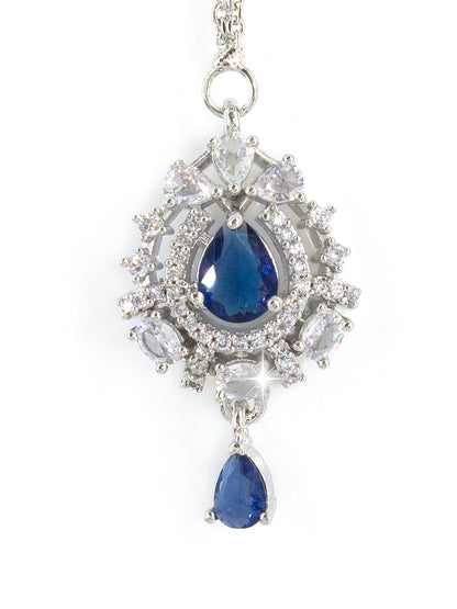 Silver Plated Blue AD Tear Drop Maang Tikka