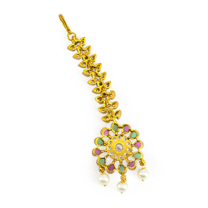 Gold Plated American Diamond Maang Tikka for Women