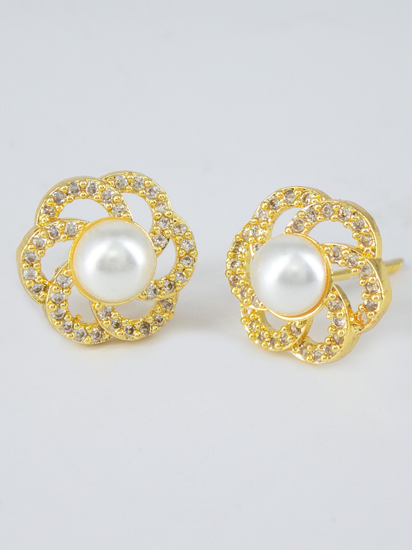 Gold Plated AD Floral Designer Stud Earrings for Women