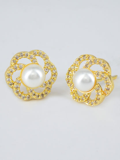 Gold Plated AD Floral Designer Stud Earrings for Women