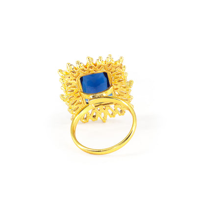 Gold Plated Blue AD Adjustable Ring for Women