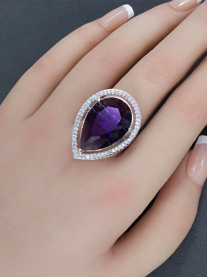 Silver-Plated American-Diamond Studded Adjustable Finger Ring