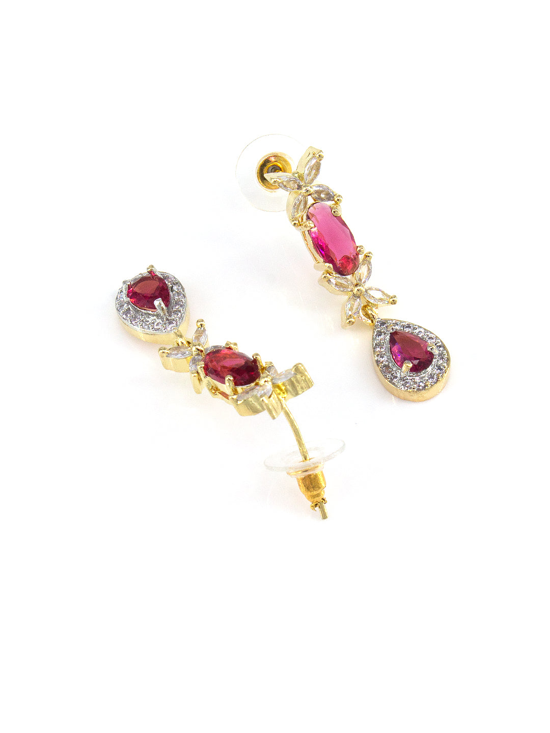 Gold Plated AD Red Drop Earrings for Women