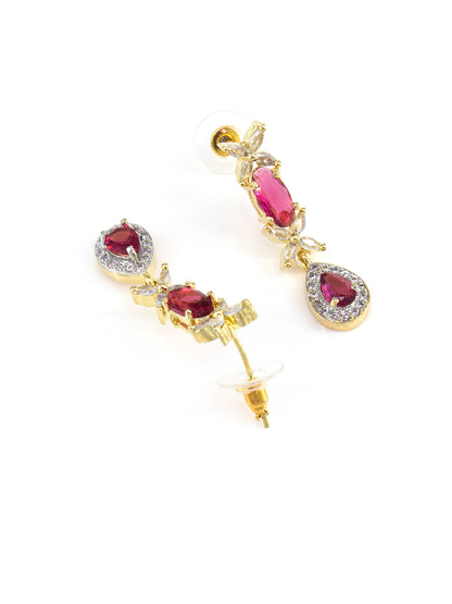 Gold Plated AD Red Drop Earrings for Women