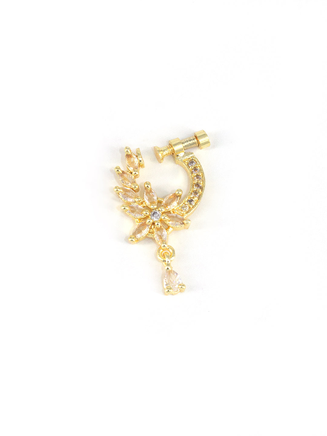 Gold Plated American Dimaond Drop Non-Piercing Nose Ring