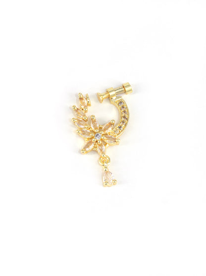 Gold Plated American Dimaond Drop Non-Piercing Nose Ring