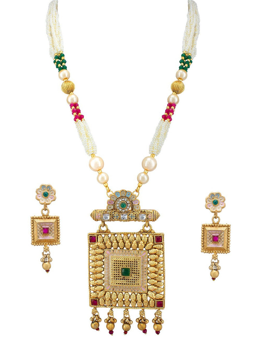 Square Artificial Stones & Beads Jewellery Set