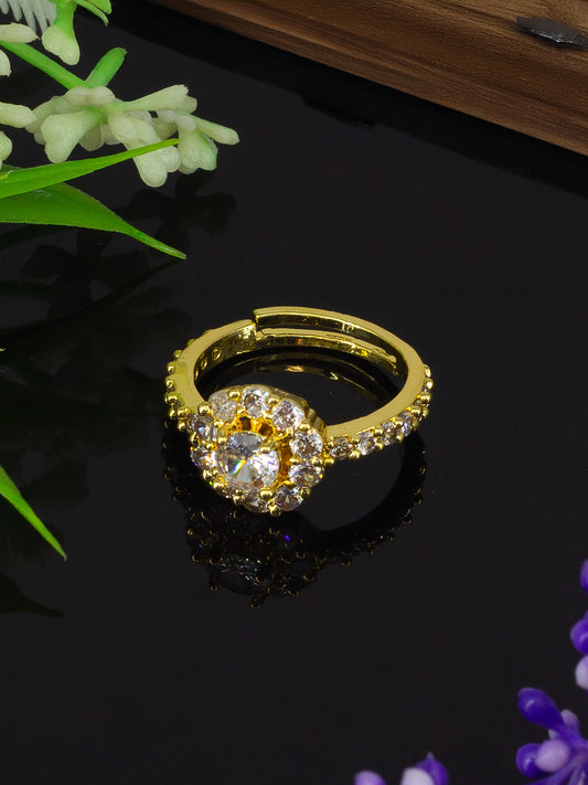 Gold Plated AD Circular Adjustable Ring for Women