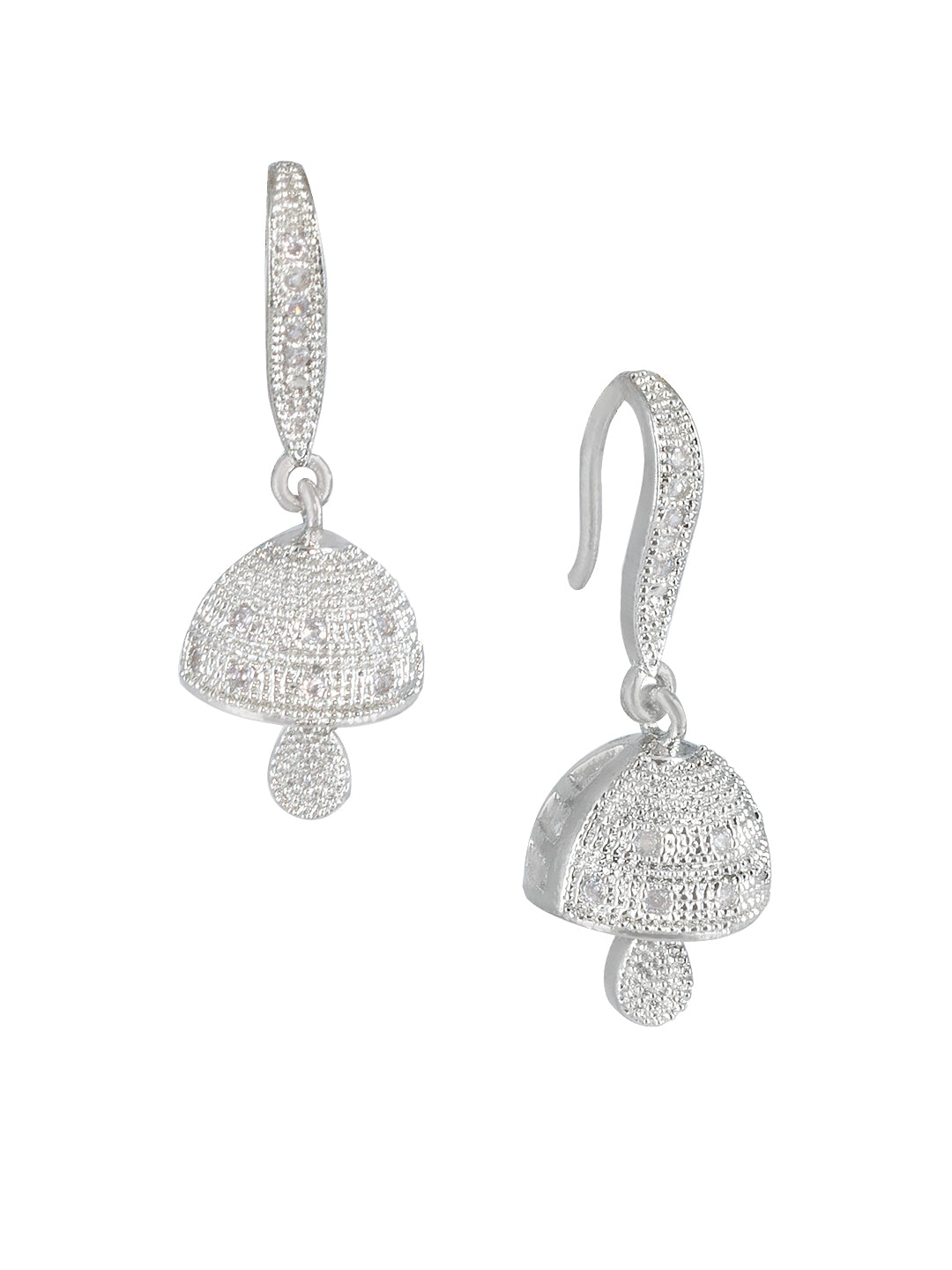 Silver Plated American Diamond Small Jhumki Drop Earring