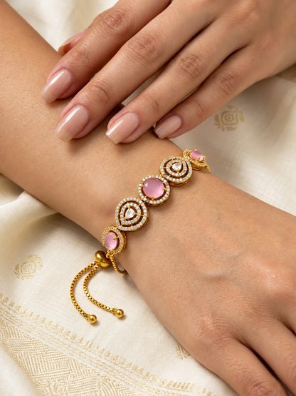 Antique Gold Plated Pink AD Adjustable Bracelet for Women