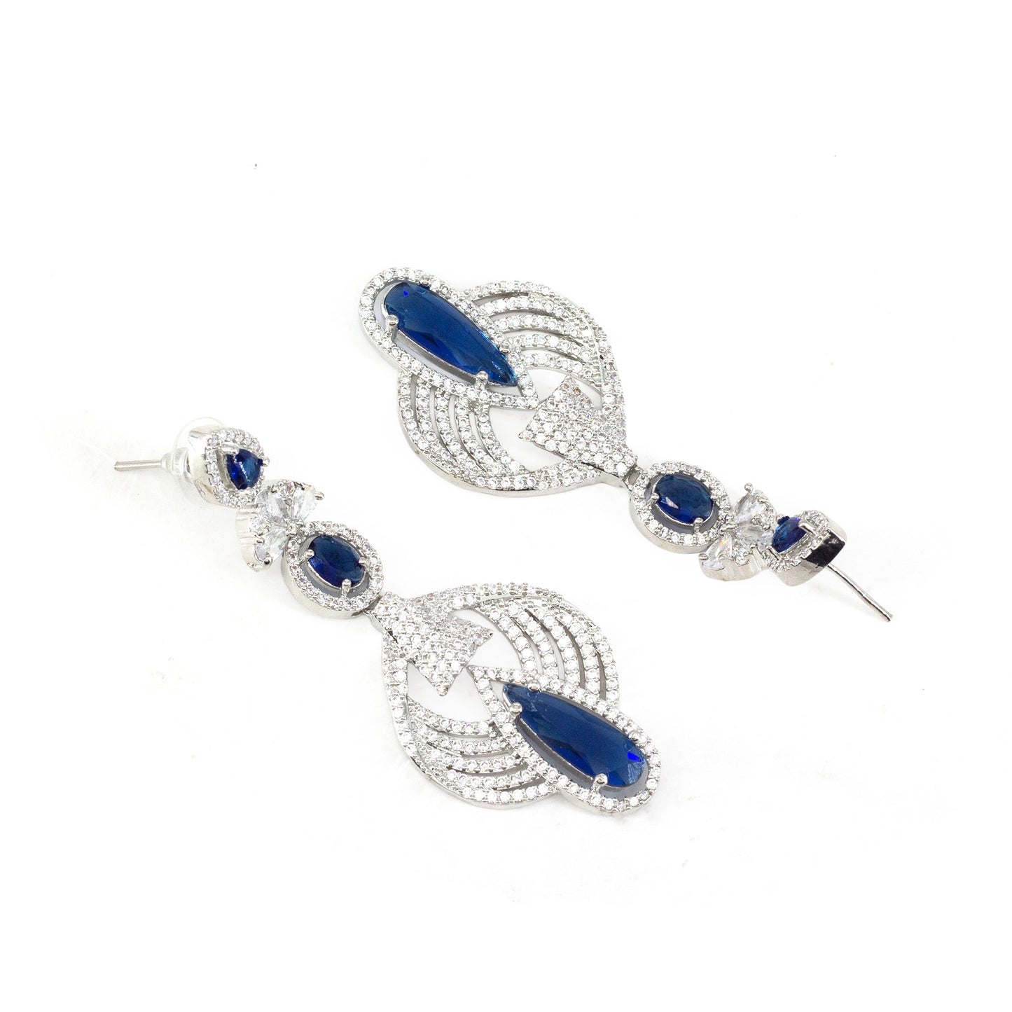 Silver Plated Blue AD Long Earrings for Women