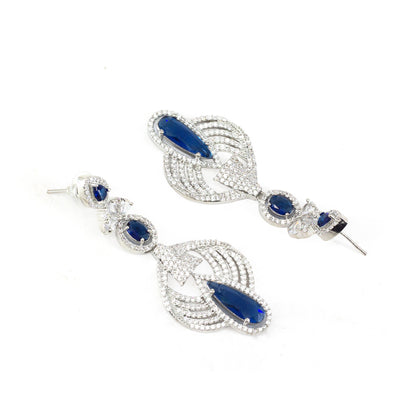 Silver Plated Blue AD Long Earrings for Women