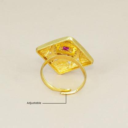 Gold Plated Anti Tarnish Red AD Finger Ring for Women