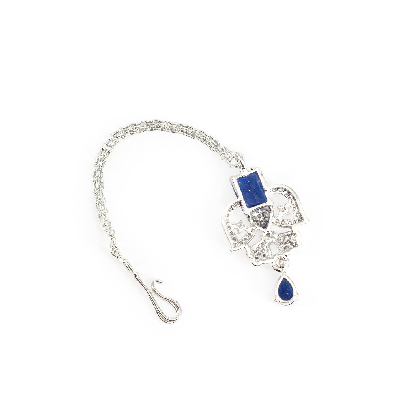 Silver Plated Blue AD Maang Tikka for Women