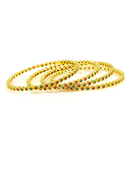 Set Of 4 Gold-Plated American Diamond Studded Bangles