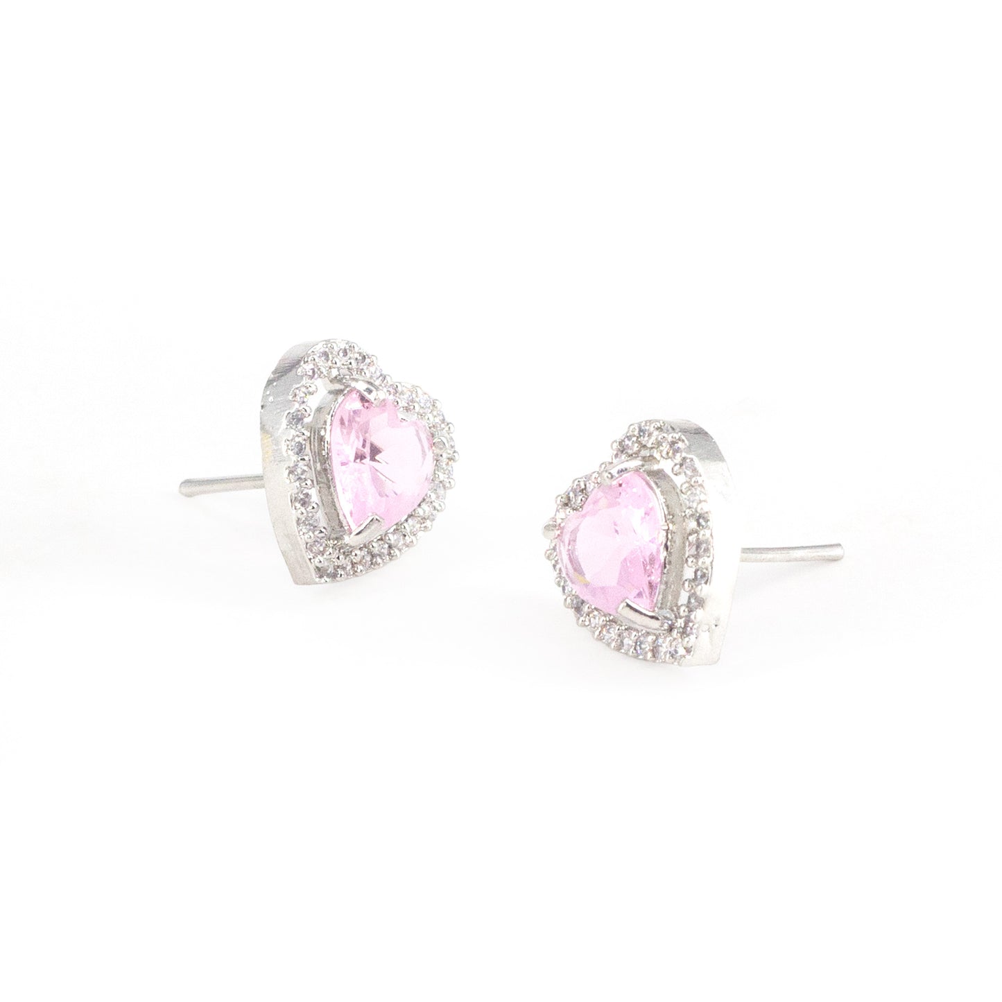 Silver Plated Pink AD Heart Studs for Women