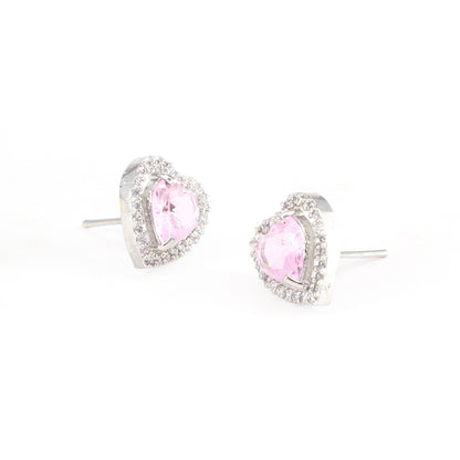 Silver Plated Pink AD Heart Studs for Women
