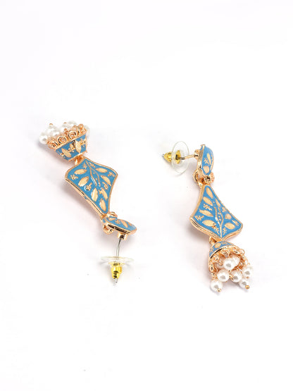 Blue Beads Drop Jhumka Earrings