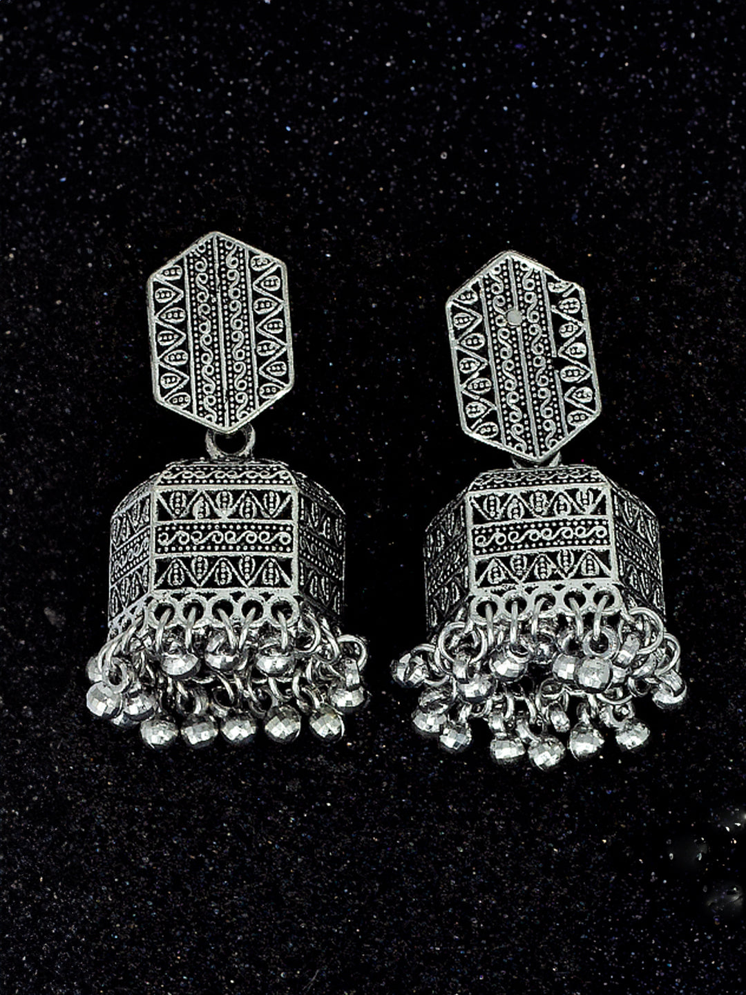 Silver Oxidised Afghani Jhumka Earrings