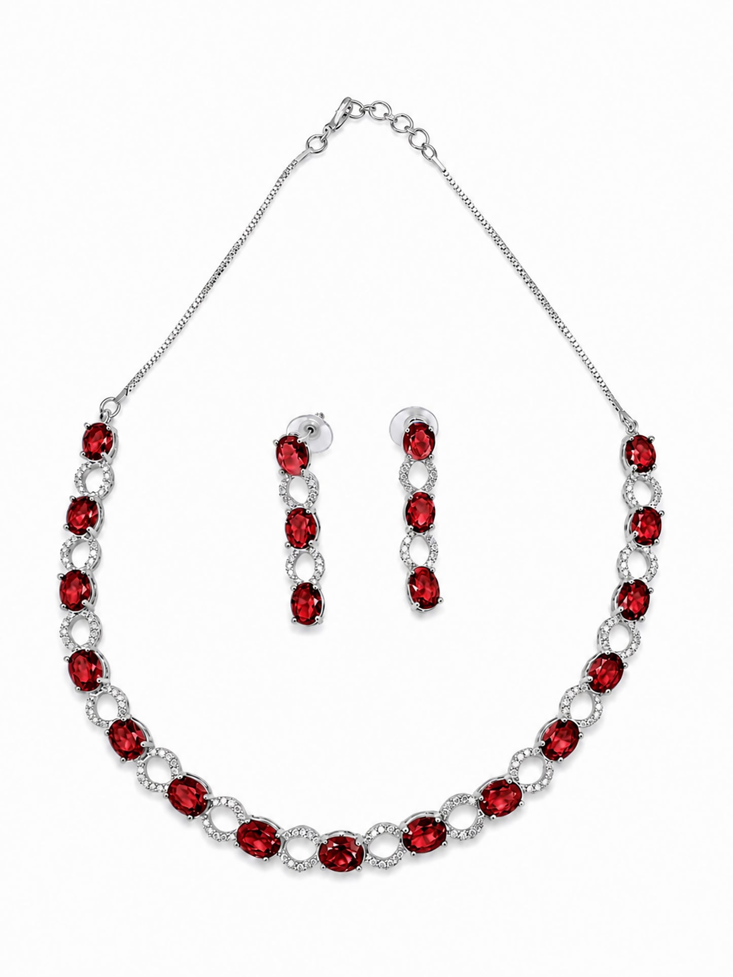 Silver Plated Red AD Choker Set for Women