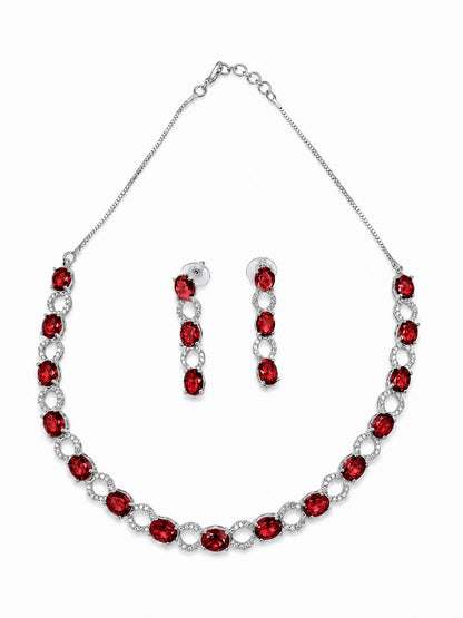 Silver Plated Red AD Choker Set for Women
