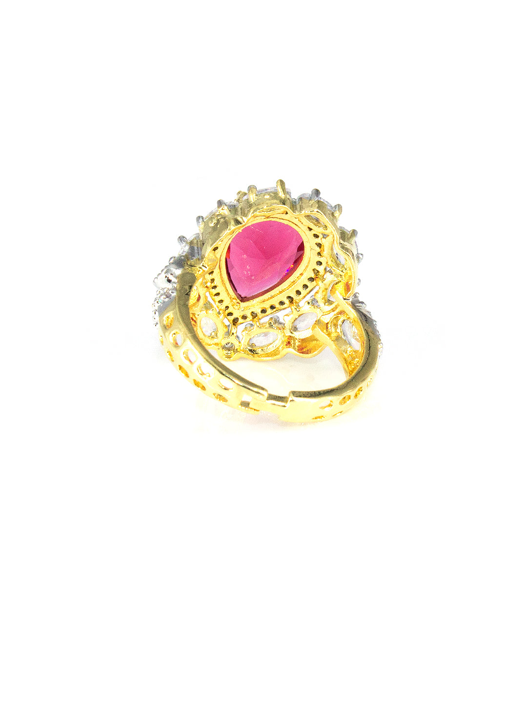 Gold Plated Red AD Adjustable Designer Ring For Women
