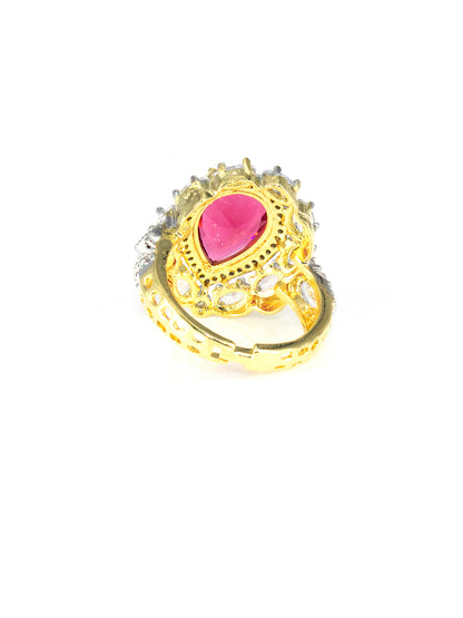 Gold Plated Red AD Adjustable Designer Ring For Women