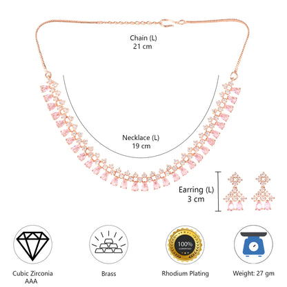 Rose Gold Plated Pink American Diamond Jewellery Set for Women