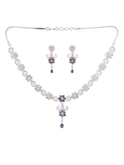 Silver Plated White & Purple AD Studded Jewellery Set for Women