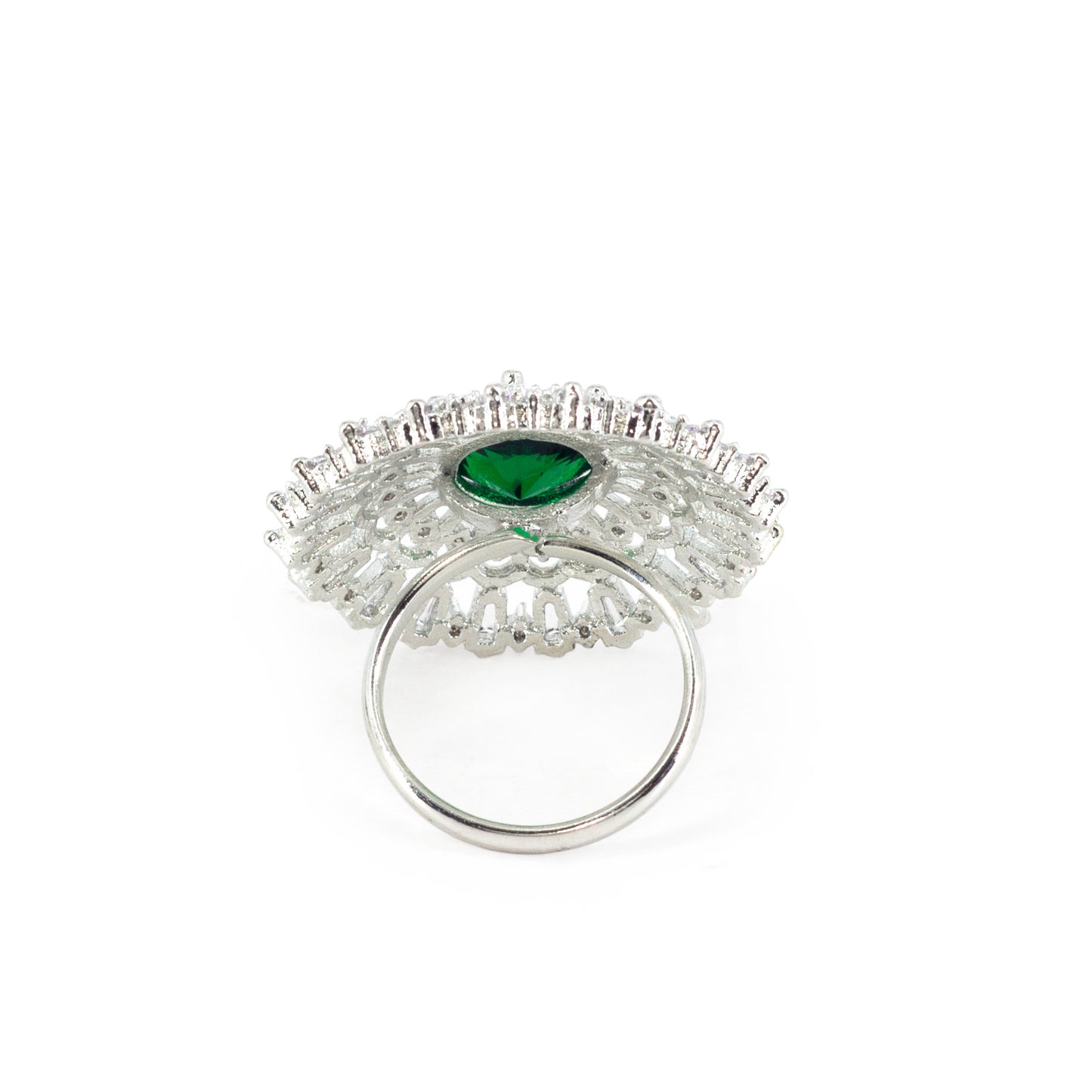 Rhodium Plated Green AD Designer Adjustable Ring for Women