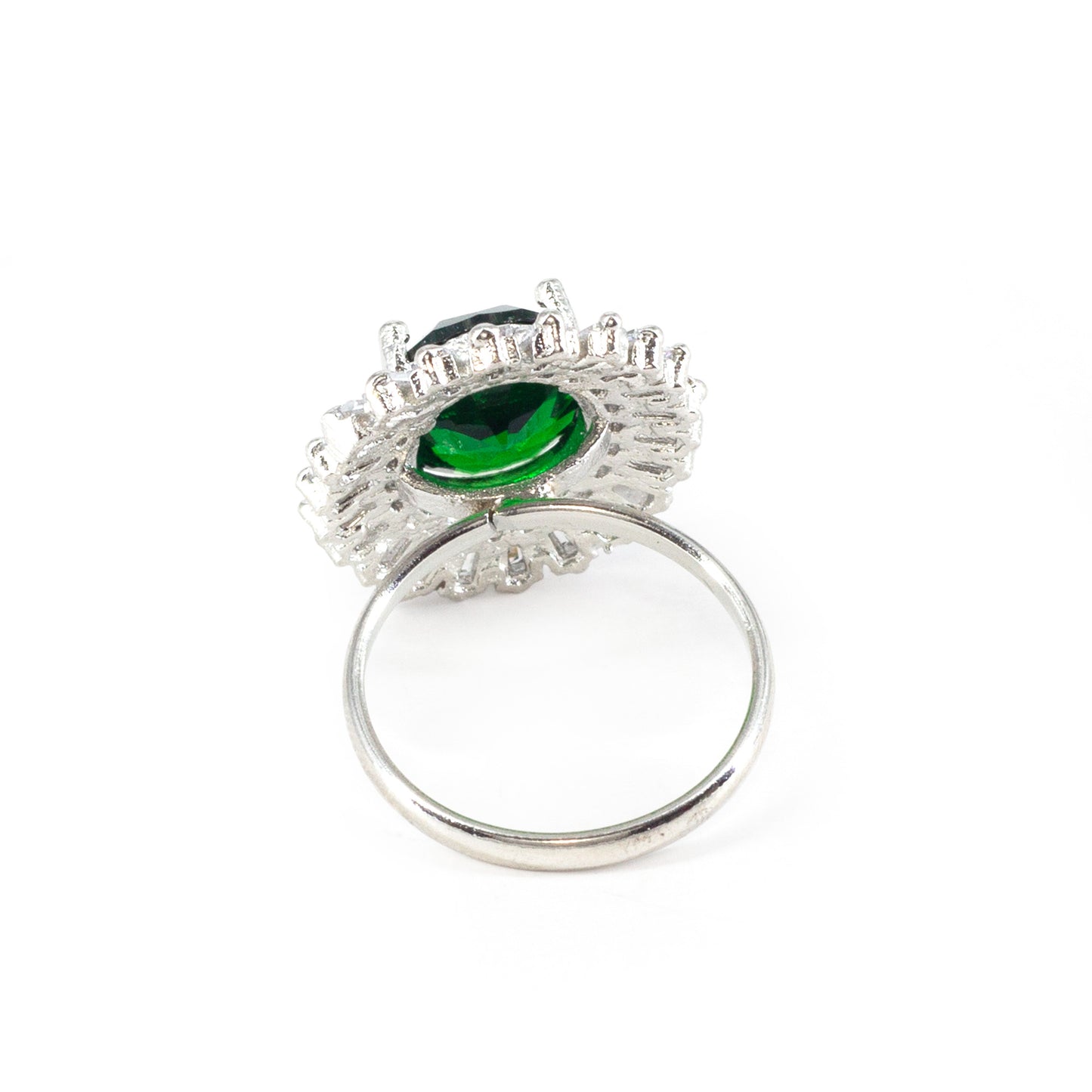 Rhodium Plated Green AD Finger Ring for Women