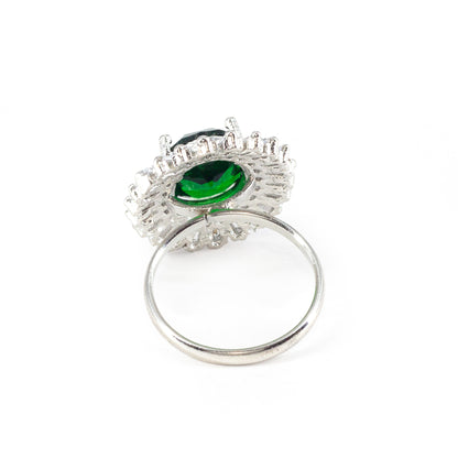 Rhodium Plated Green AD Finger Ring for Women
