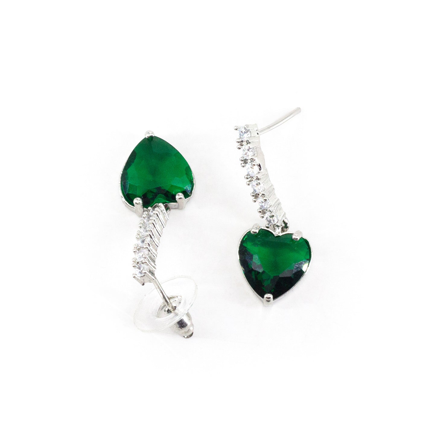 Silver Plated Green Heart AD Drop Earrings for Women