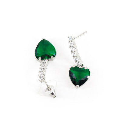 Silver Plated Green Heart AD Drop Earrings for Women