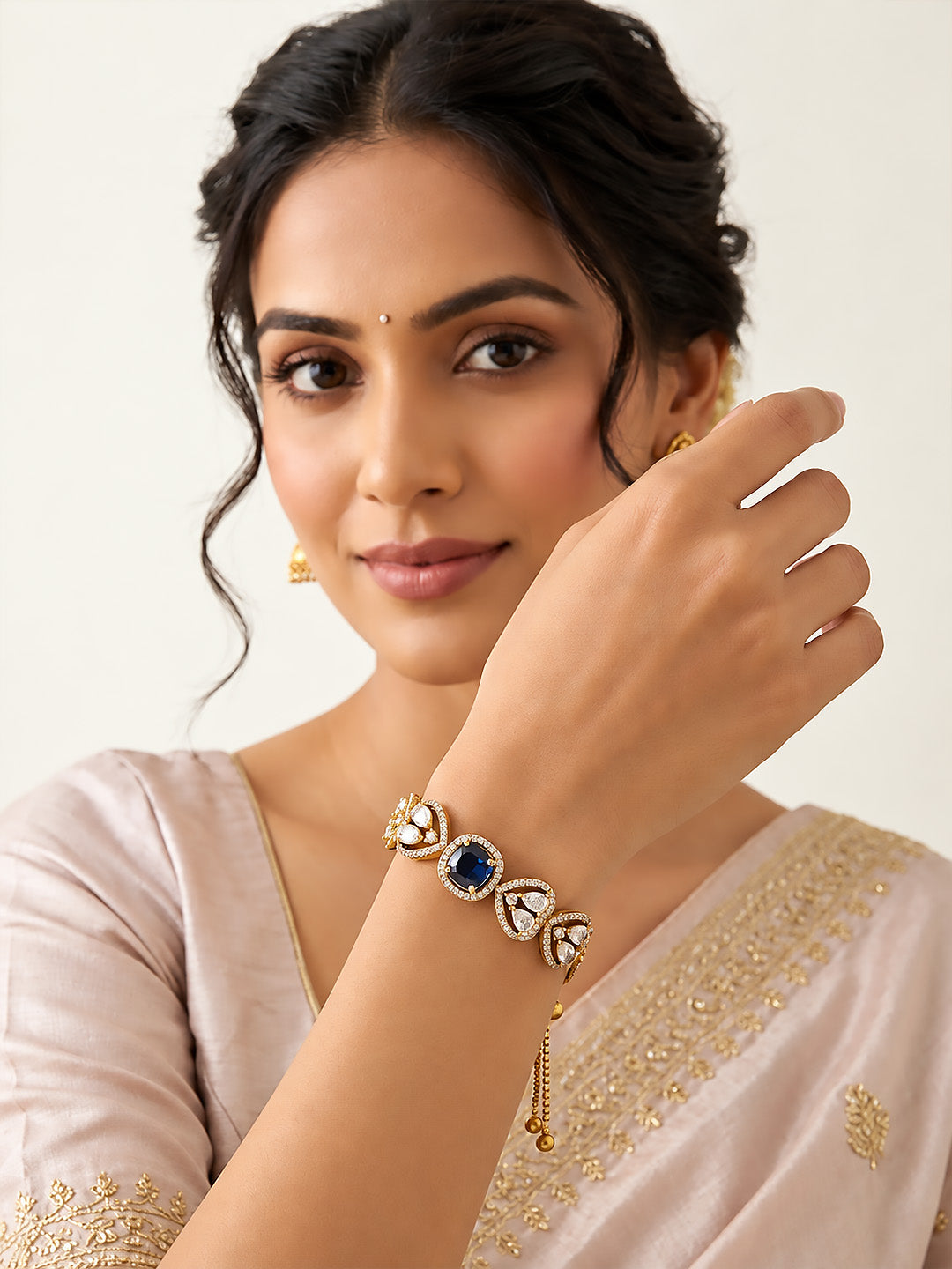 Antique Gold Plated Blue AD Bracelet for Women