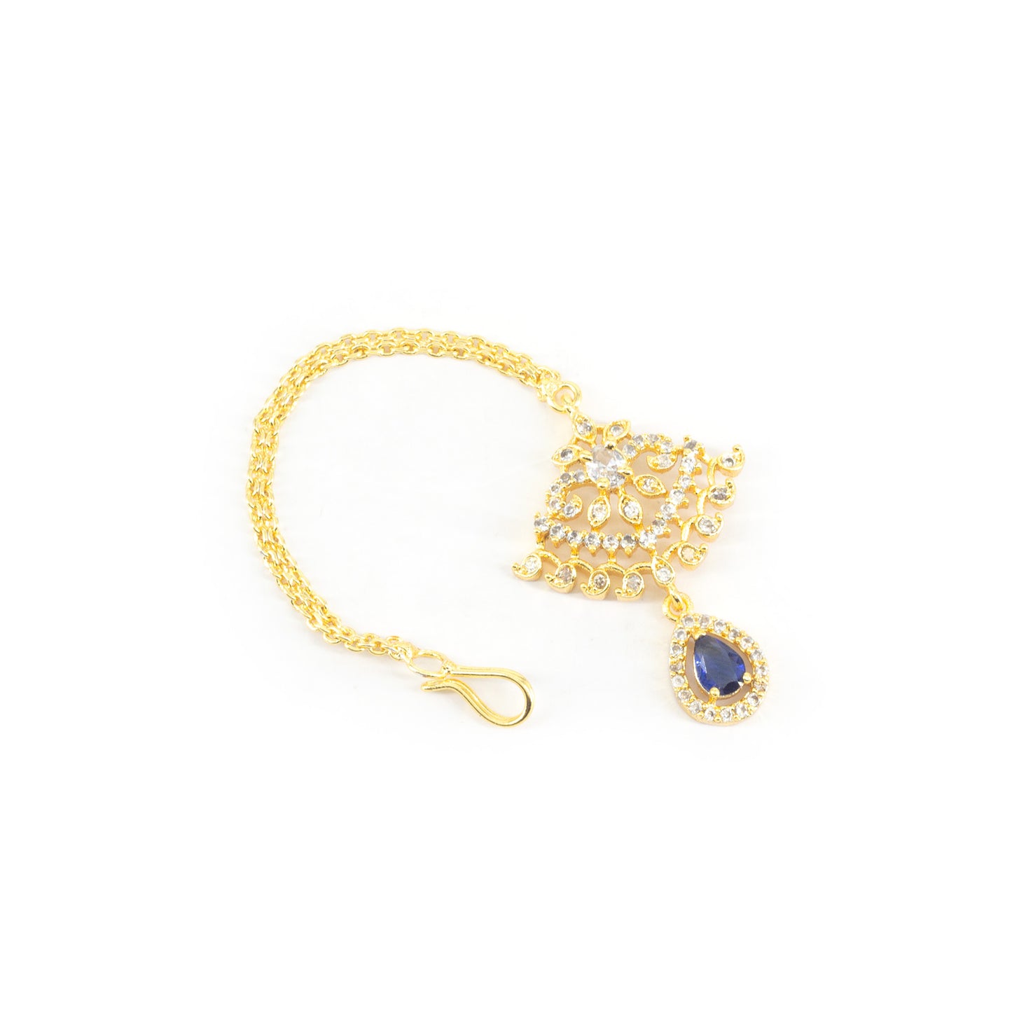 Gold Plated Blue AD Maang Tikka for Women