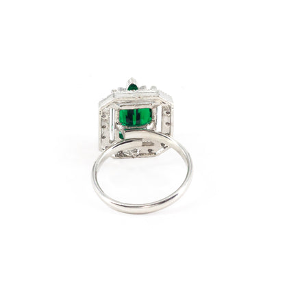 Rhodium Plated Green AD Leaf Adjustable Ring for Women
