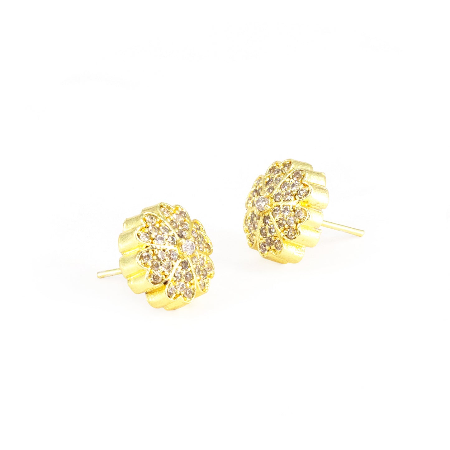 Gold Plated AD Floral Stud Earrings for Women