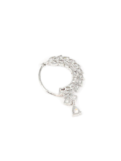 Silver Plated AD Bridal Non-piercing Drop Nose Ring