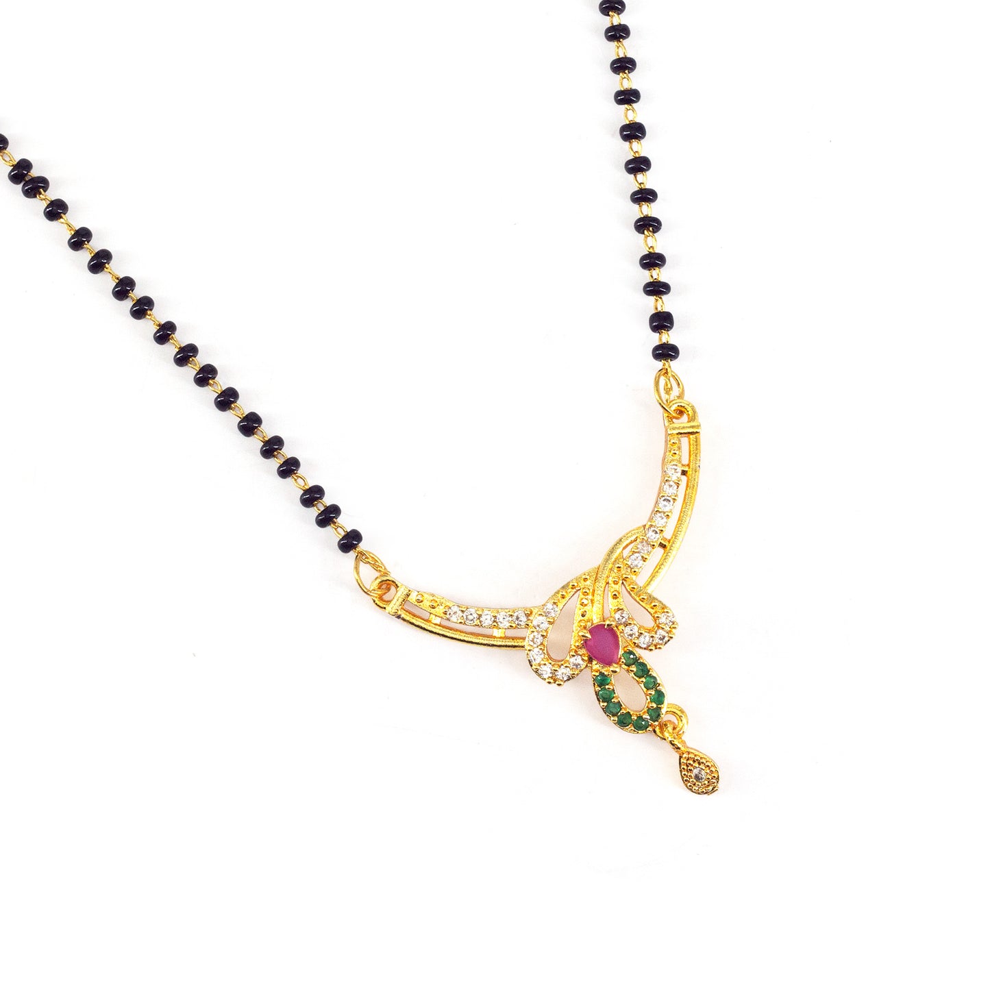 Gold Plated Red & Green AD Mangalsutra For Women