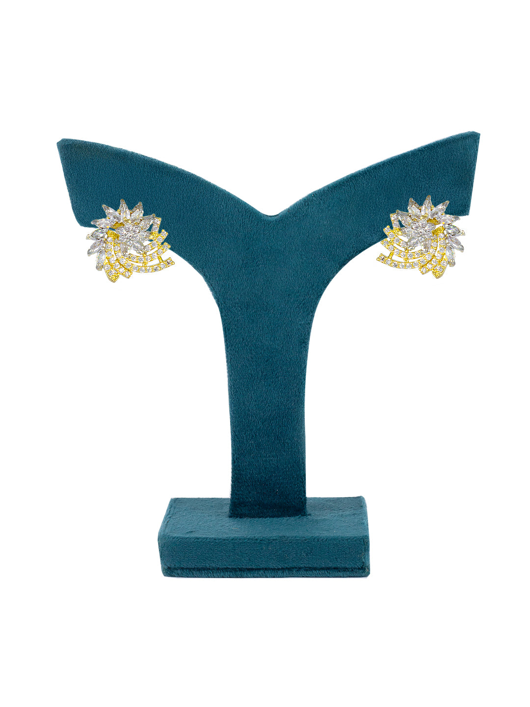 Gold Plated AD Floral Stud Earrings for Women