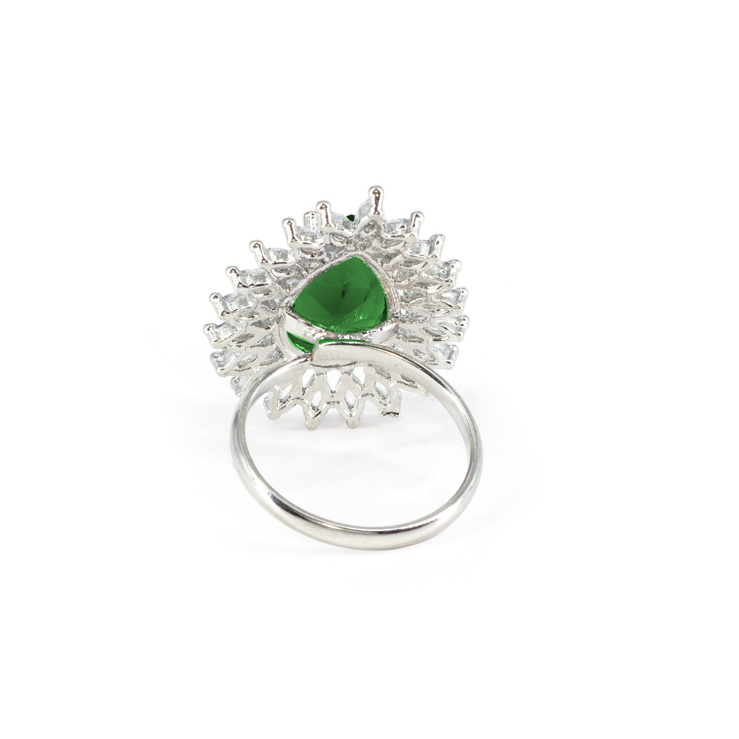 Silver Plated Green AD Adjustable Ring for Women