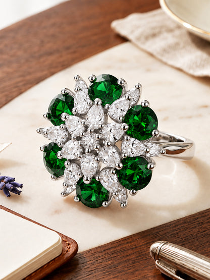 Rhodium Plated Green AD Finger Ring for Women