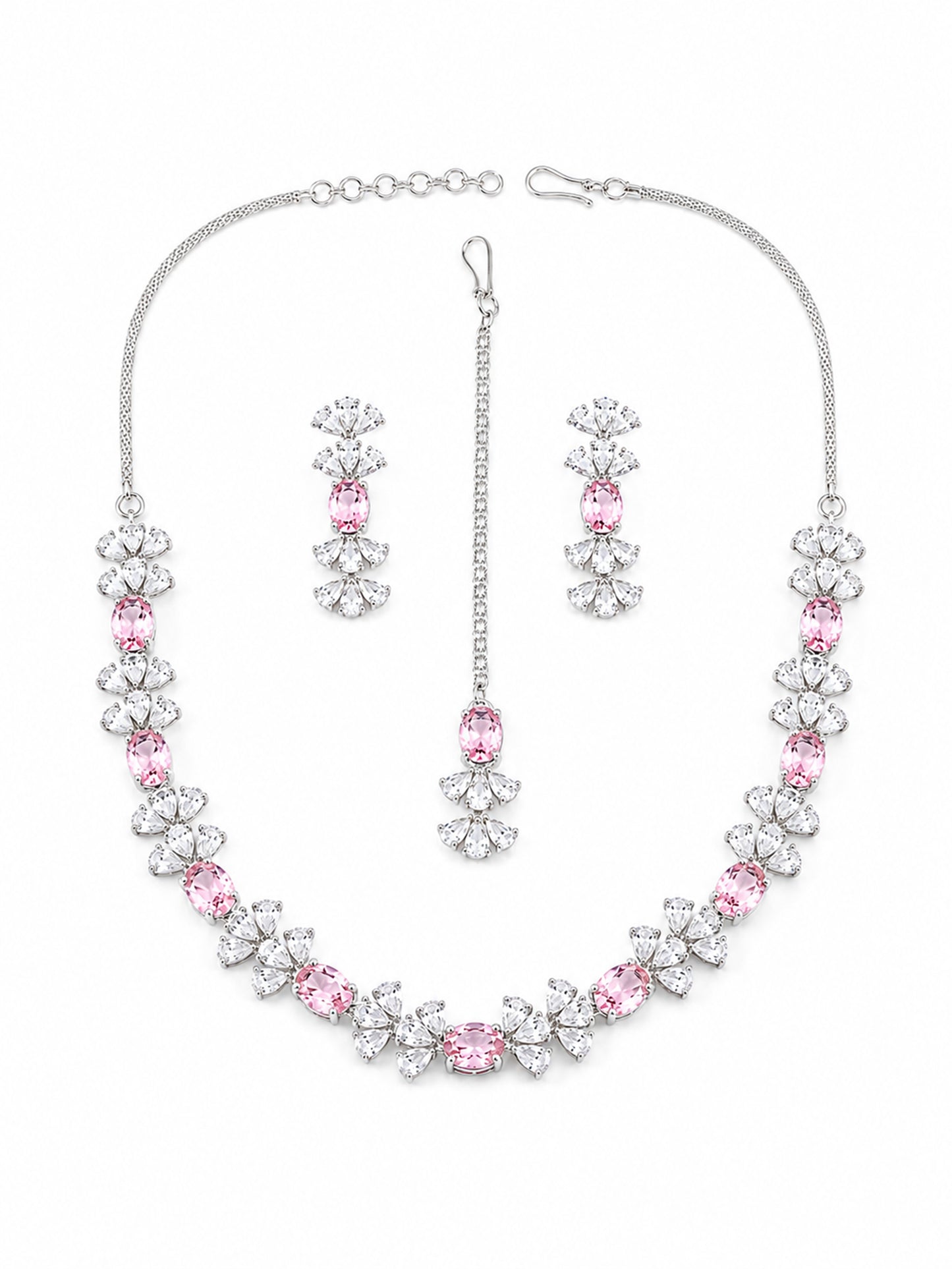 Silver Plated Pink AD Jewellery Set for Women